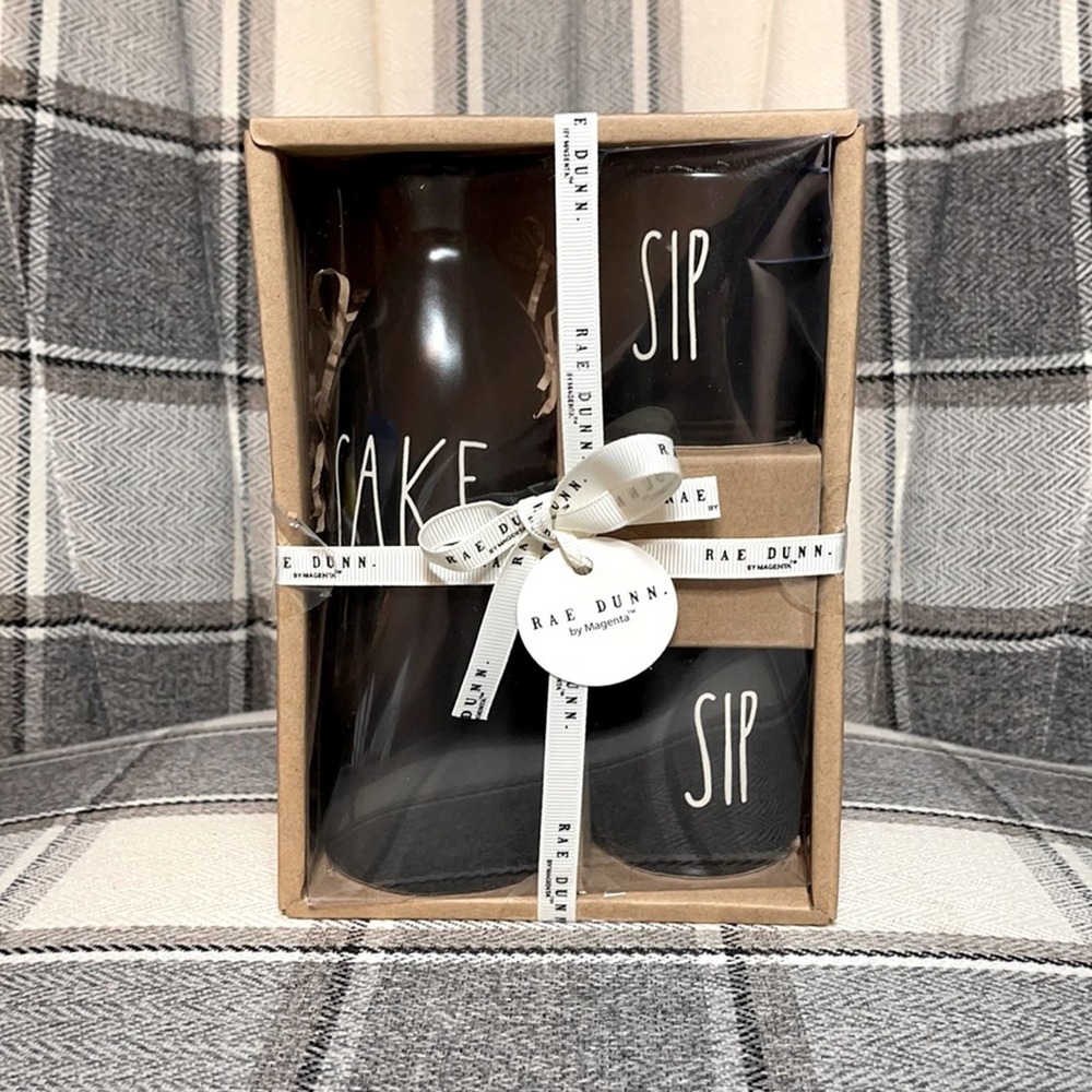 Rae Dunn SAKE SIP Black Matte Gift Set of 3 Housewarming Gift